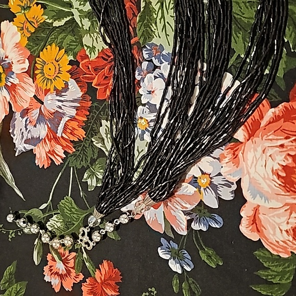 1950s iridescent bugle beads w/ aurora borealis stones - Picture 2 of 5